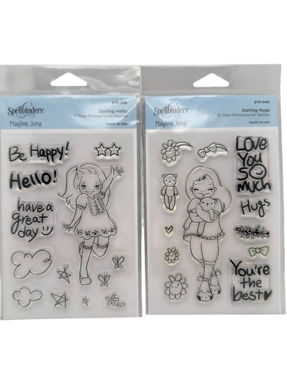 Spellbinders Mayline Jung Darling Hello and Hugs Photopolymer Stamp Set NEW